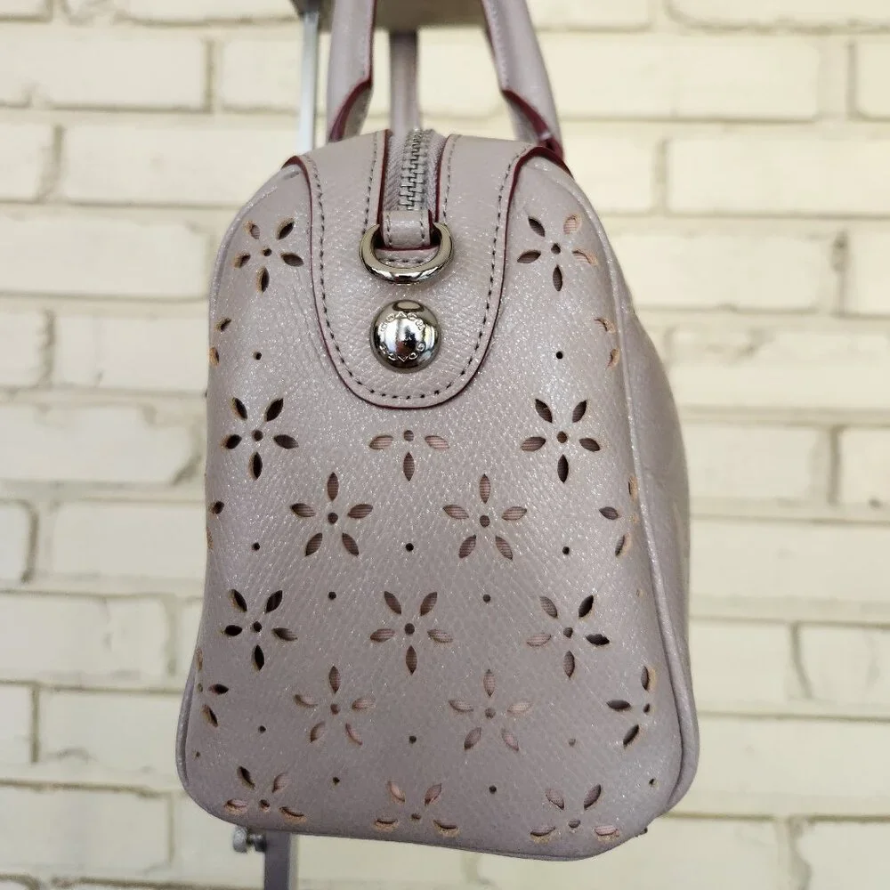 Nwt Coach Beige Shimmer Leather Laser Cut Bennett Shoulder Bag Purse